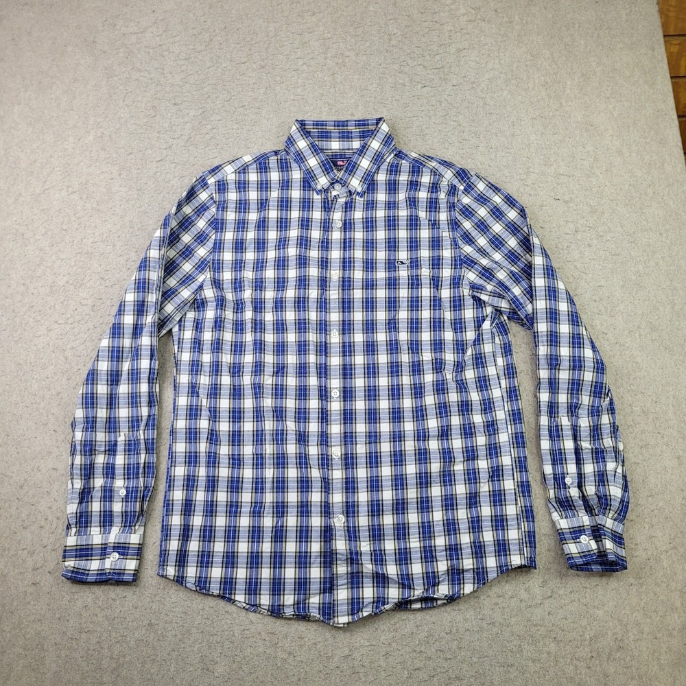 Vineyard Vines Slim Fit Whale Shirt Mens M Blue Plaid Long Sleeve Button Down